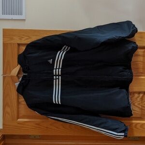 Adidas unisex Black white Striped Reversible Winter Jacket SZ XL